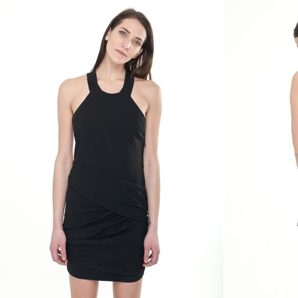 NWT IRO Black Halter Neck Draped Rushed Stretch Slim Dress Size FR 40 MSRP $448 - Picture 2 of 3
